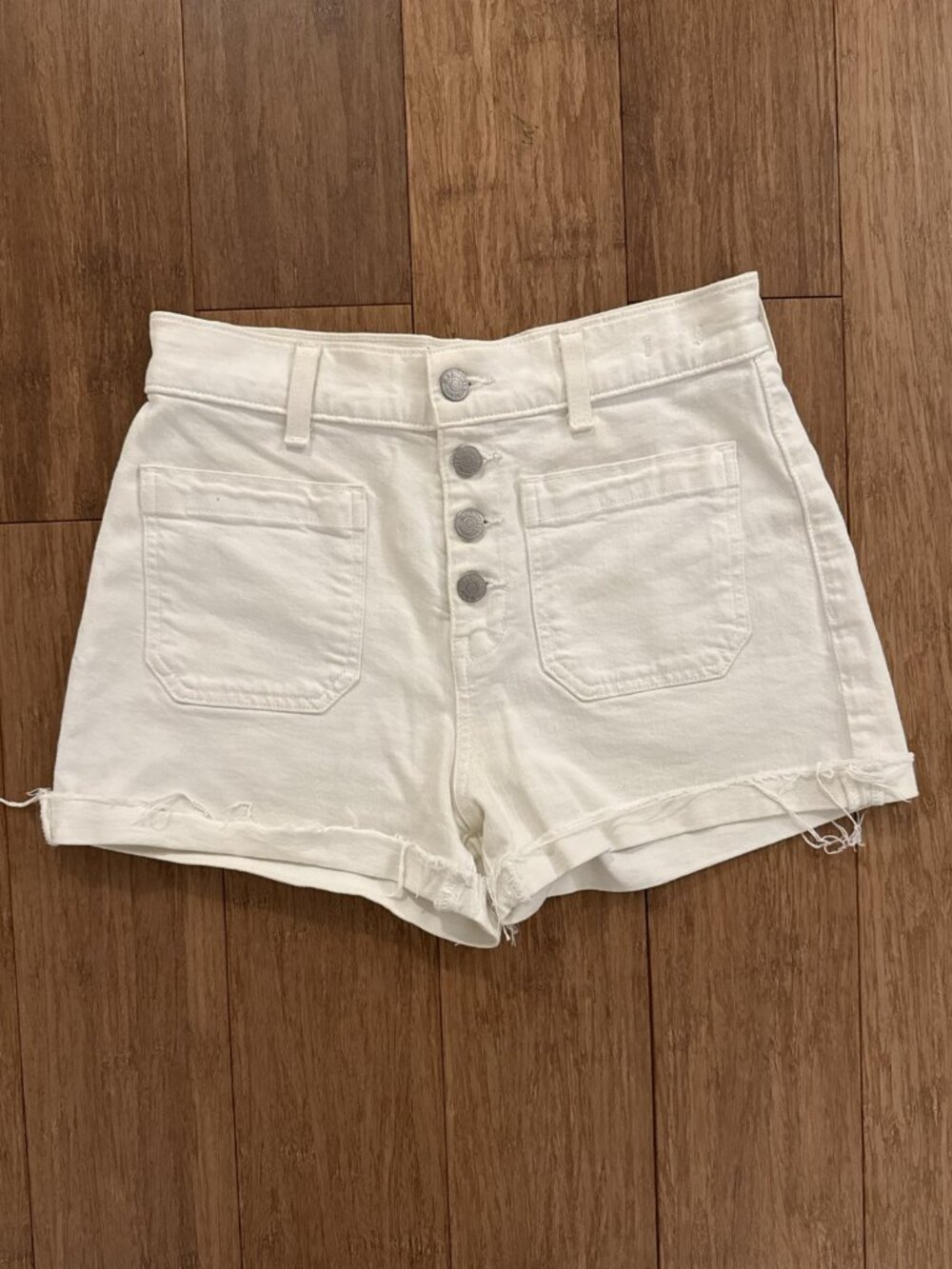 Madewell High-Rise Denim Shorts White Button Fly Patch Pocket Size 26